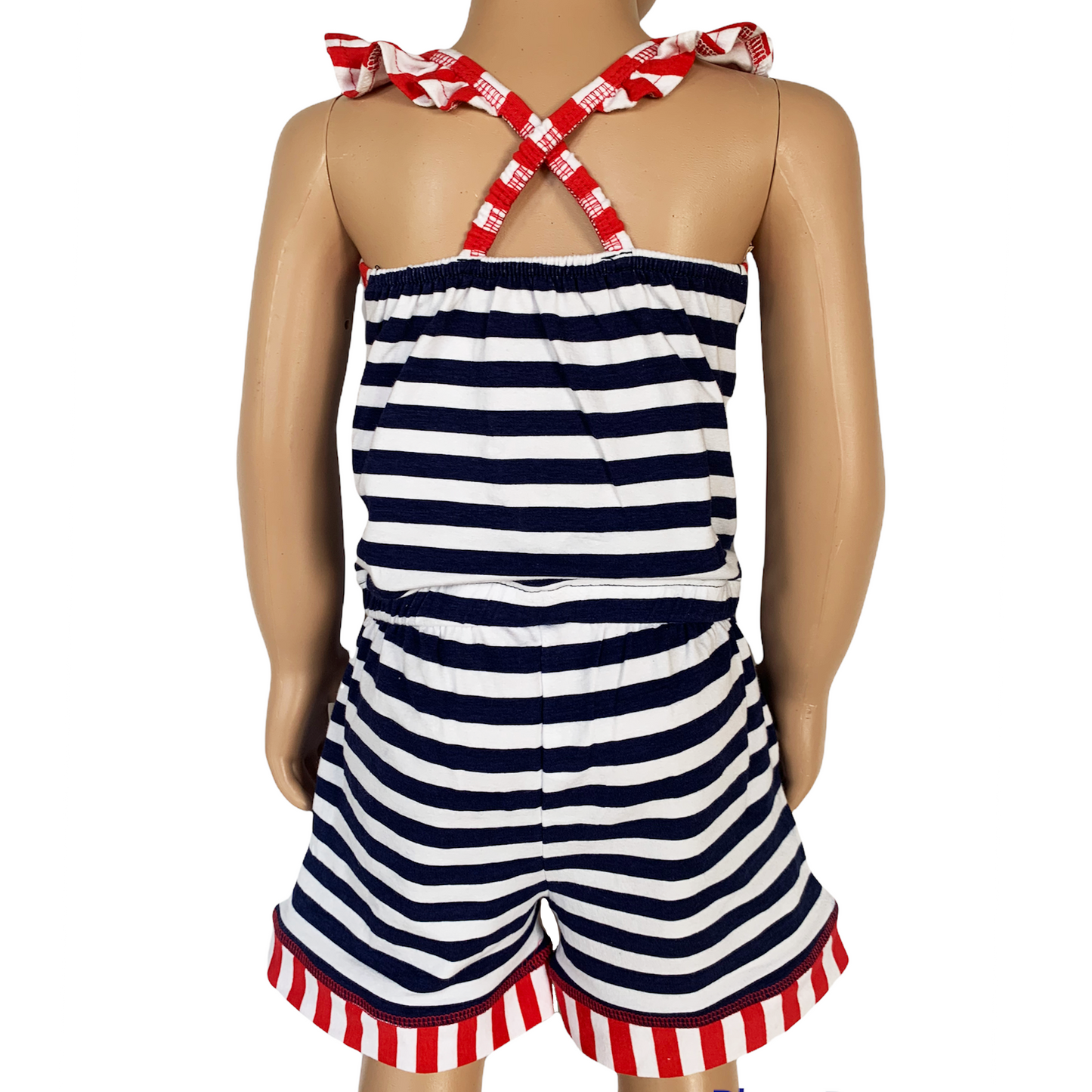 AnnLoren Girls Anchors Away Nautical Jumpsuit Summer Romper