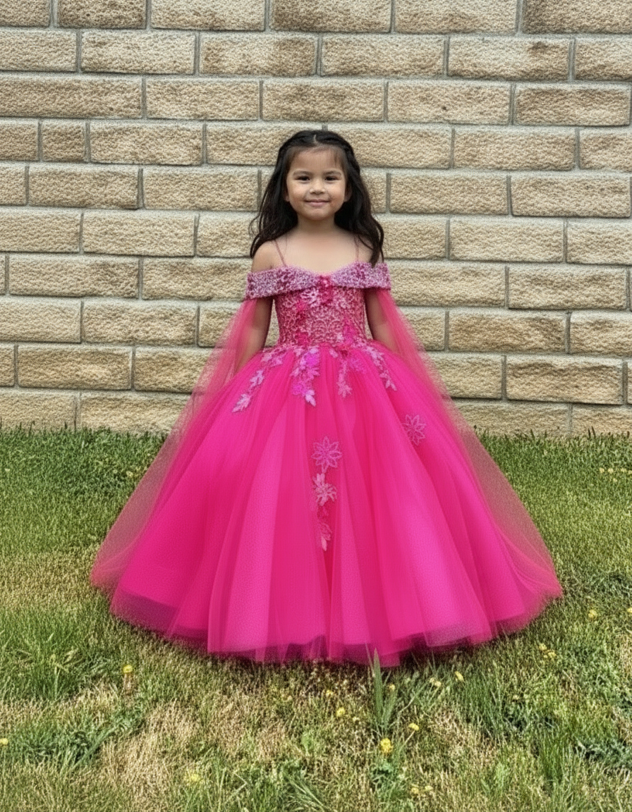 Calla Collection SCK-308 girls formal dress showcasing a structured front bodice and clean cap sleeve profile.