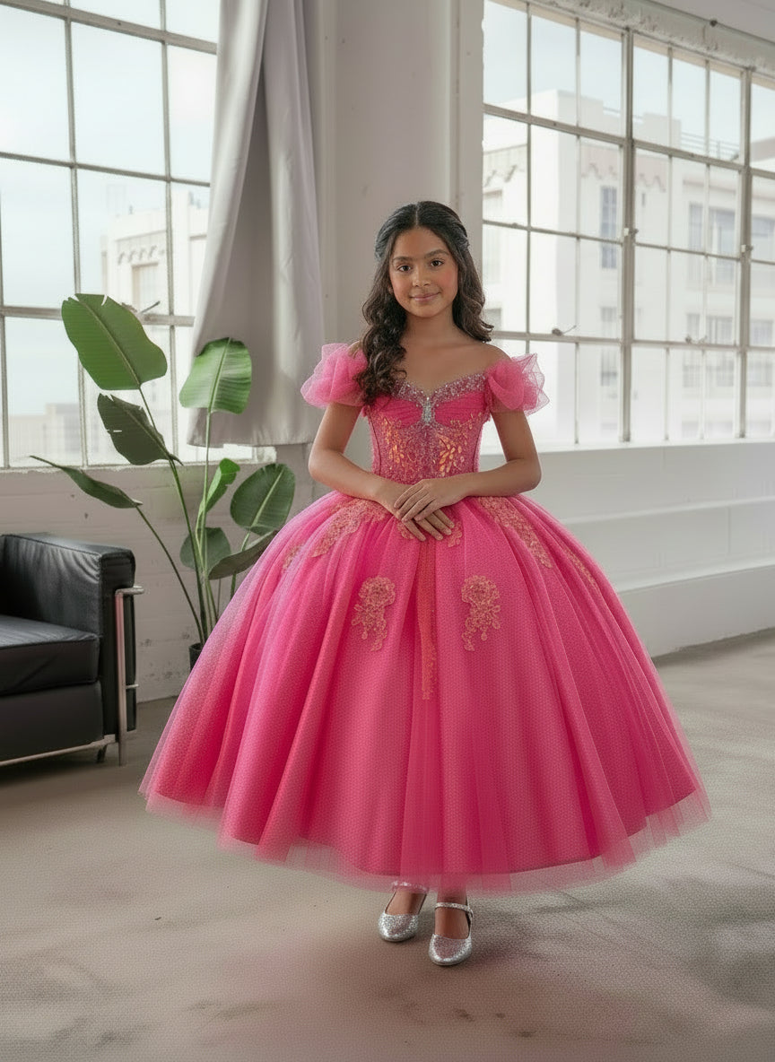 Elegant ruffled straps framing the upper silhouette and shoulders with princess-like poise on the Calla Collection SCK-312 gown.