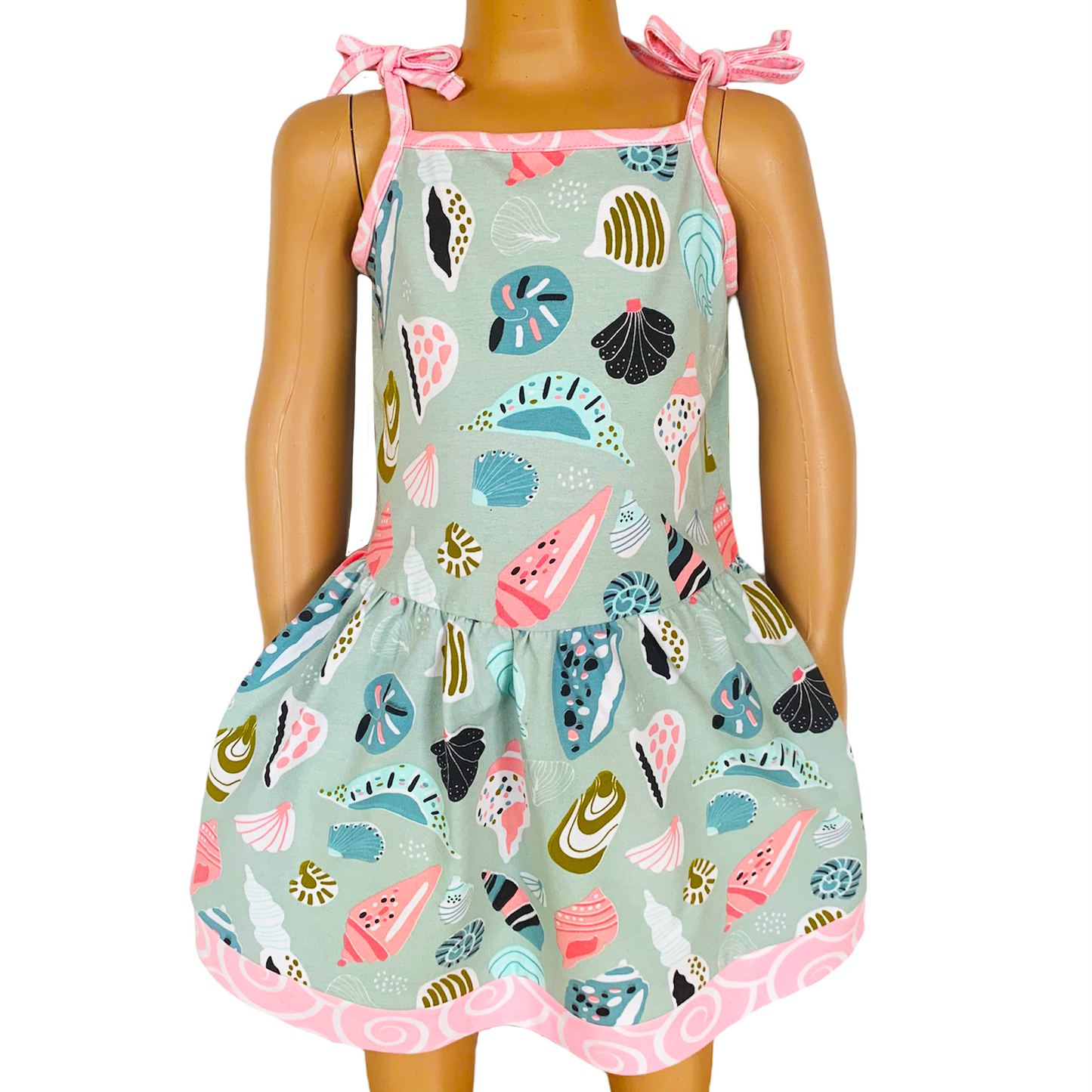 AnnLoren Little & Big Girls Seashells Spaghetti Straps Cotton Knit Summer Beach Dress