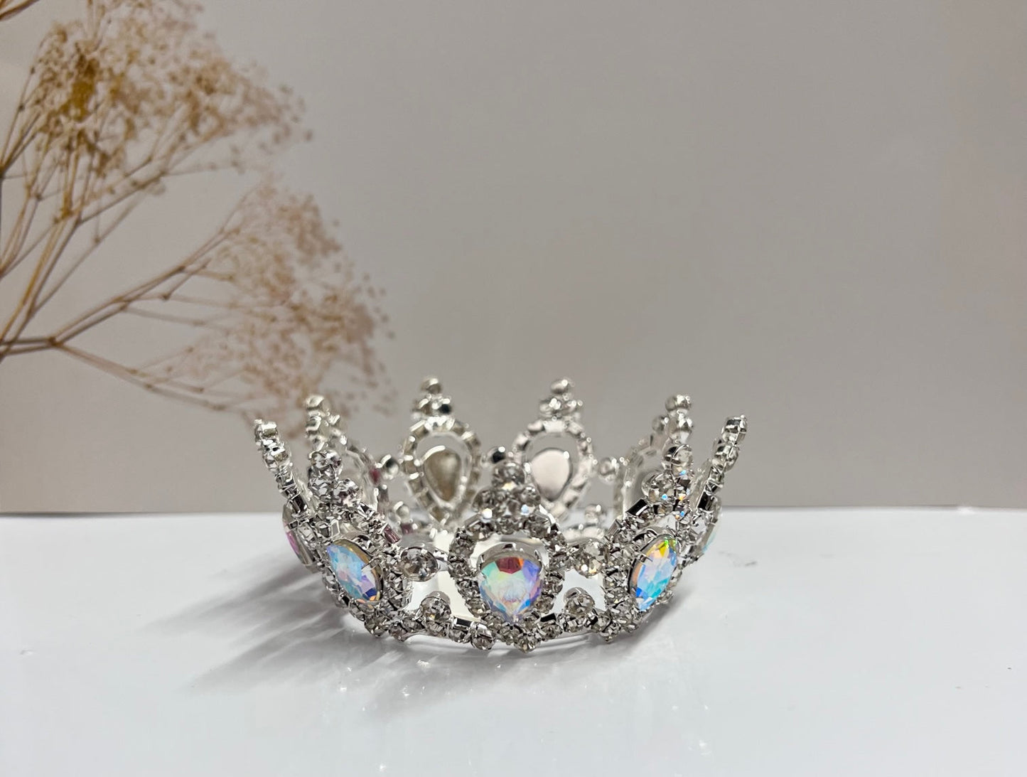 Silver Calla Collection Crown TR-40337, small special occasion jewelry crown with intricate design, perfect for elegant events.