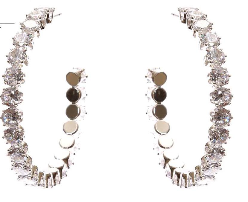 Silver Calla Collection hoop earrings with elegant rhinestones, classic and stylish for a sophisticated look.