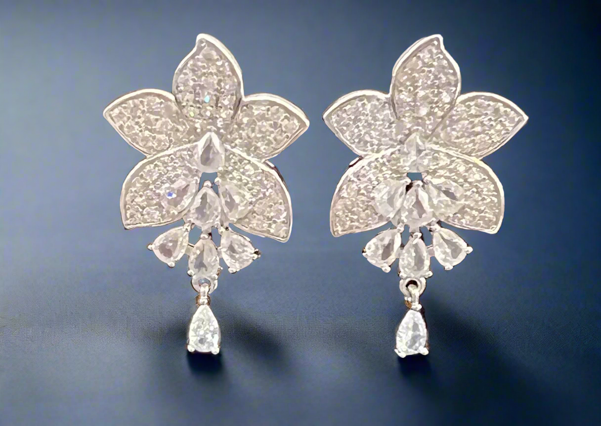 Calla Collection Earrings TR-11114 Delicate Cubic Zirconia CZ Flower Dangle Earrings