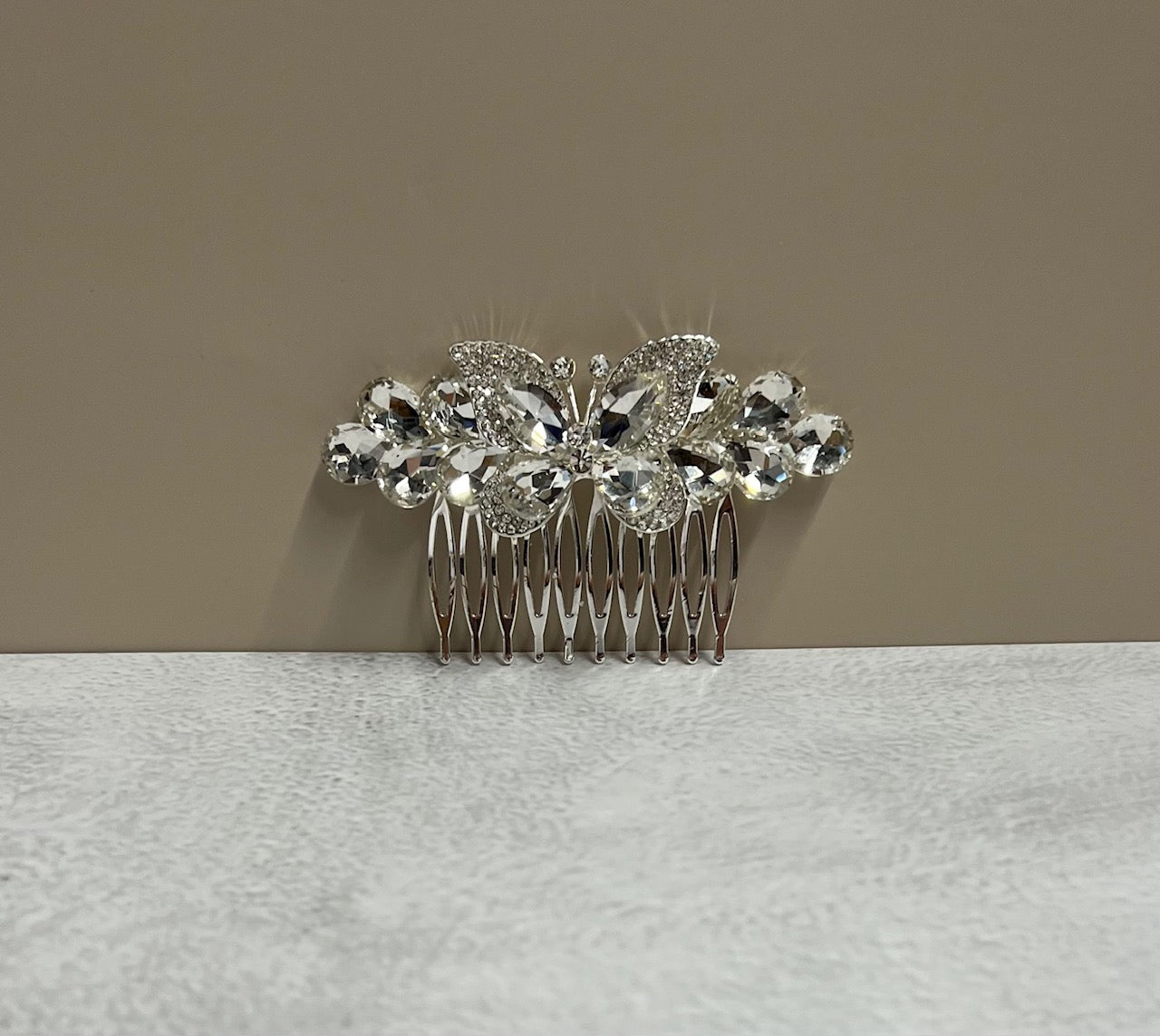 Silver Calla Collection butterfly design hair comb, elegant hairpin with intricate details, perfect for special occasions.