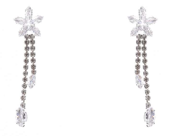 Silver Calla Collection earrings featuring delicate floral dangle design, perfect for formal occasions and elegant style.