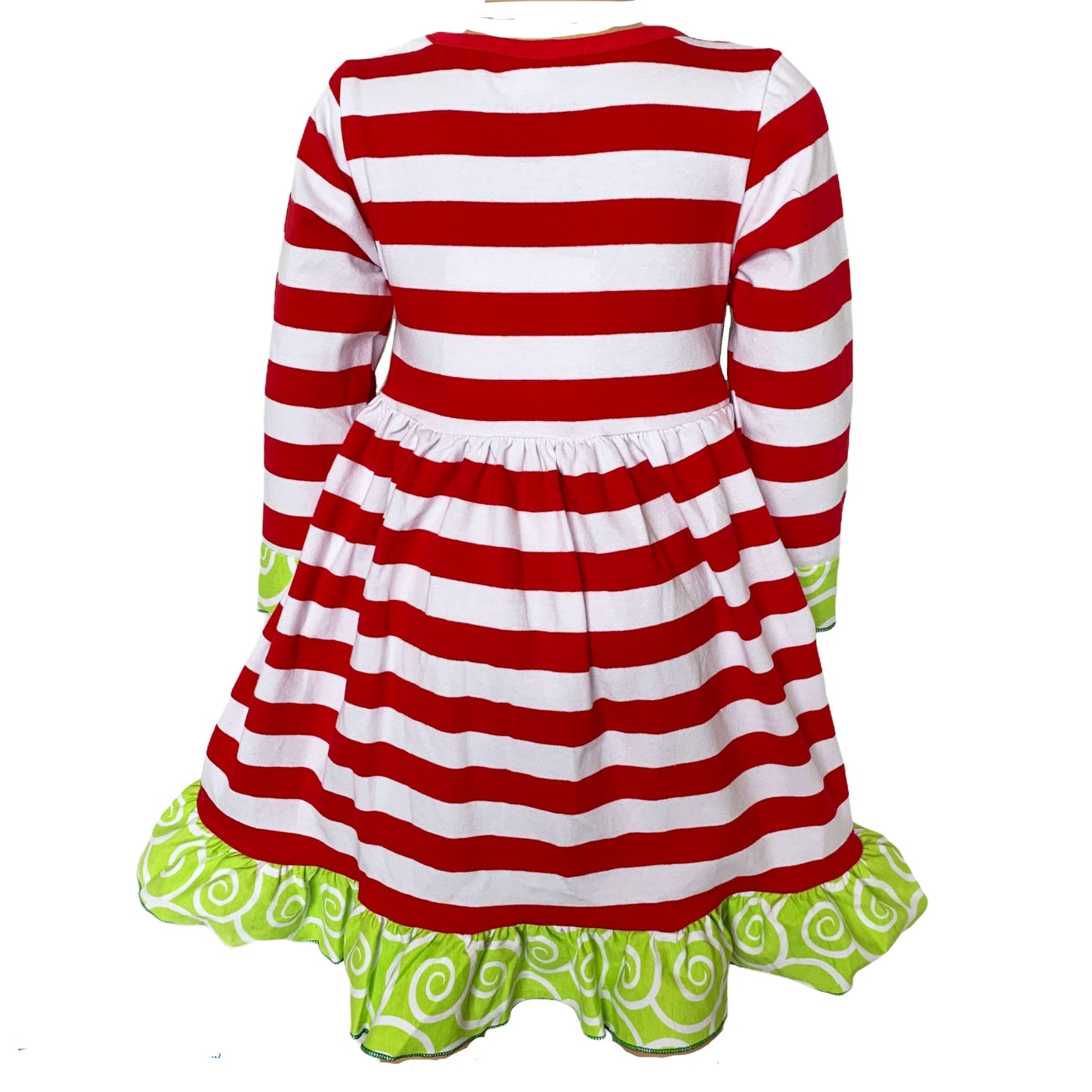 AnnLoren Girls Boutique Candy Cane Red Stripe Christmas Tree Swing Dress