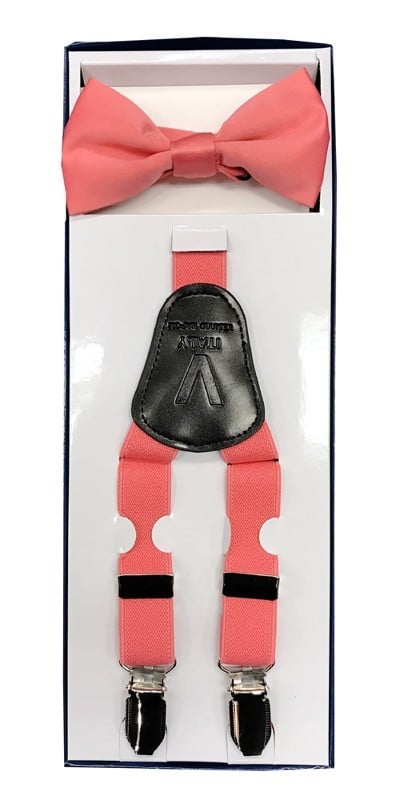 Boy wearing a stylish suspenders set from CALLAcollection, featuring a matching shirt and classic suspenders for boys.