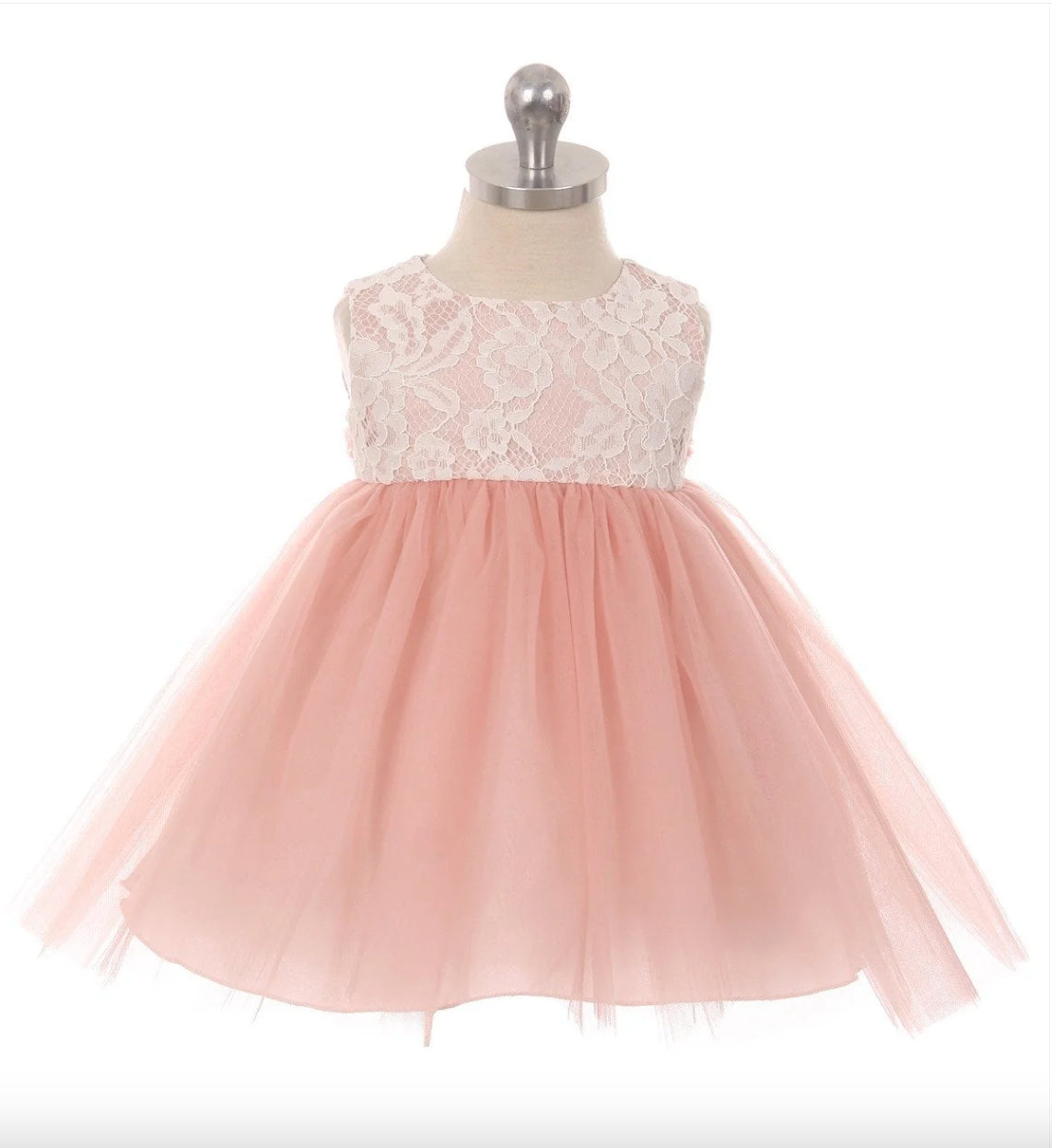 Kid's Dream lace illusion baby dress featuring delicate lace details and a soft, elegant design for special occasions.