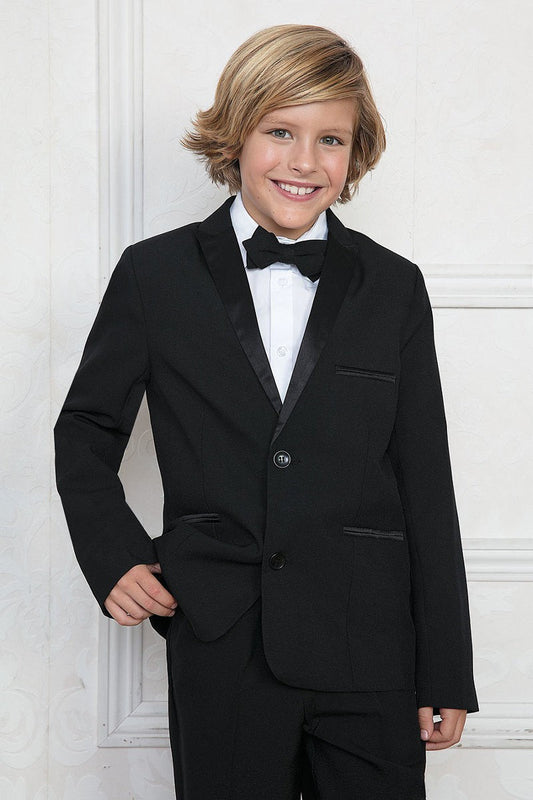 Calla Collection T-4006 classic boys black tie events suit with wrinkle resistant fabric