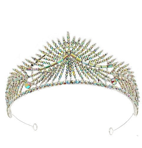 Glittering rhinestone matrix and lightweight metal alloy frame on the Calla Collection TR-11115 formal crown