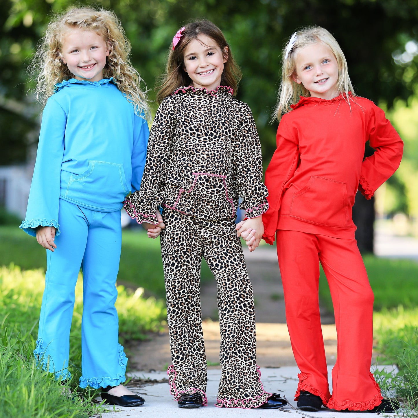 AnnLoren Girls Blue Ruffle Hoodie 2 Pc Fashion Track Suit
