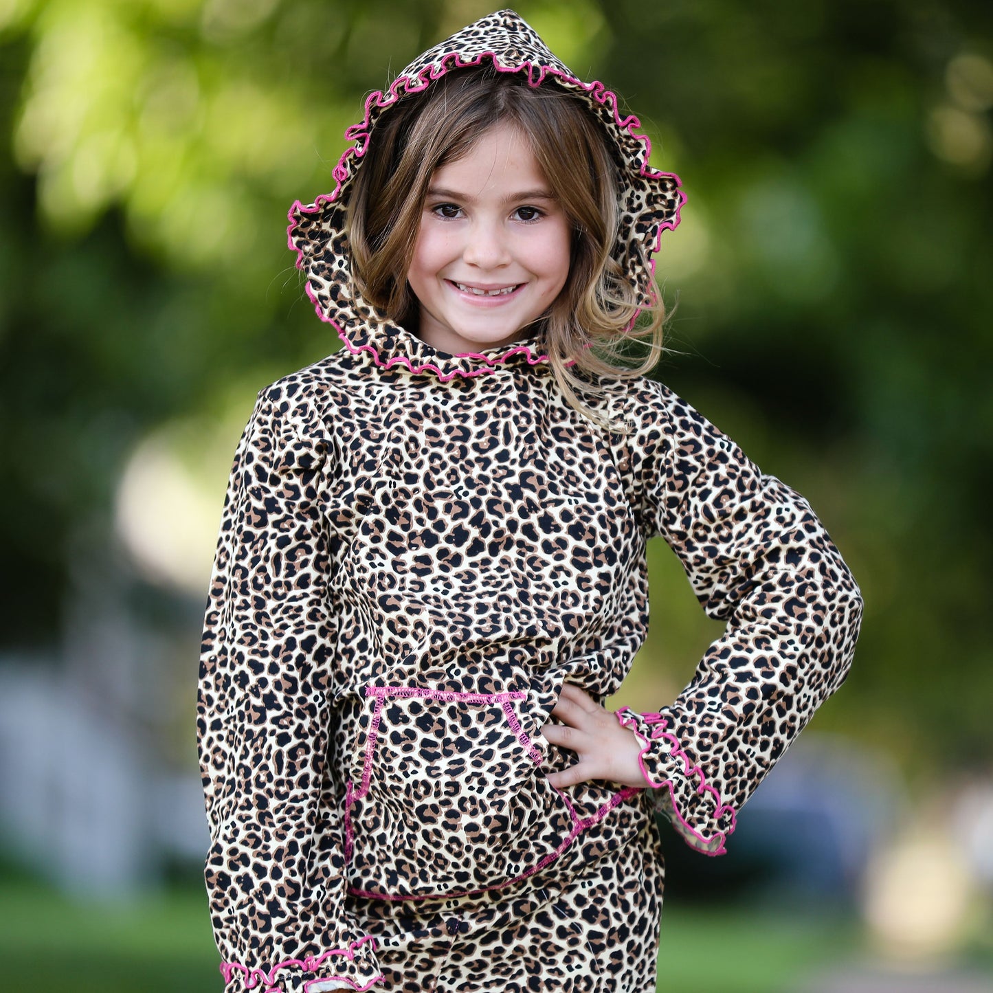 AnnLoren Girls Leopard Ruffle Hoodie 2 Pc Fashion Track Suit