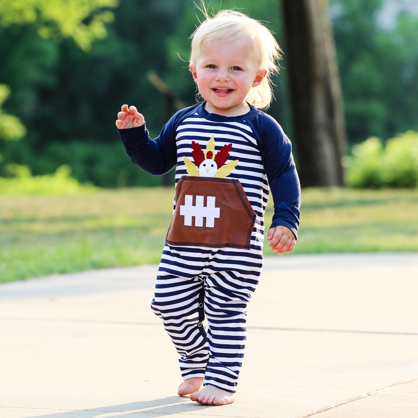 AnnLoren Boys Long Sleeve Turkey Football Baby Toddler Romper One Piece