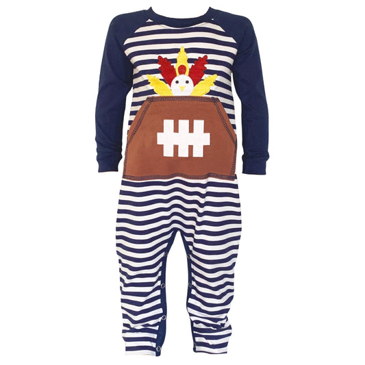 AnnLoren Boys Long Sleeve Turkey Football Baby Toddler Romper One Piece