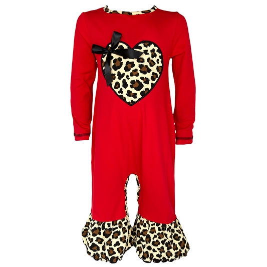 AnnLoren Baby Girls Leopard Valentines Holiday Heart Romper Outfit One Piece