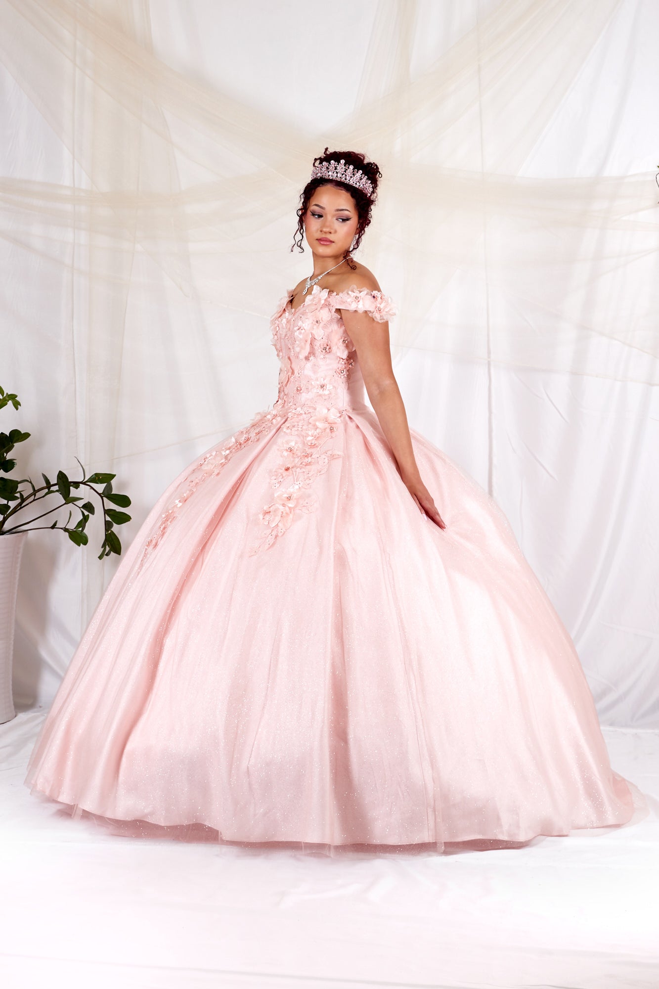 Calla Collection WB-21551 embroidered quinceanera dress with silver accents