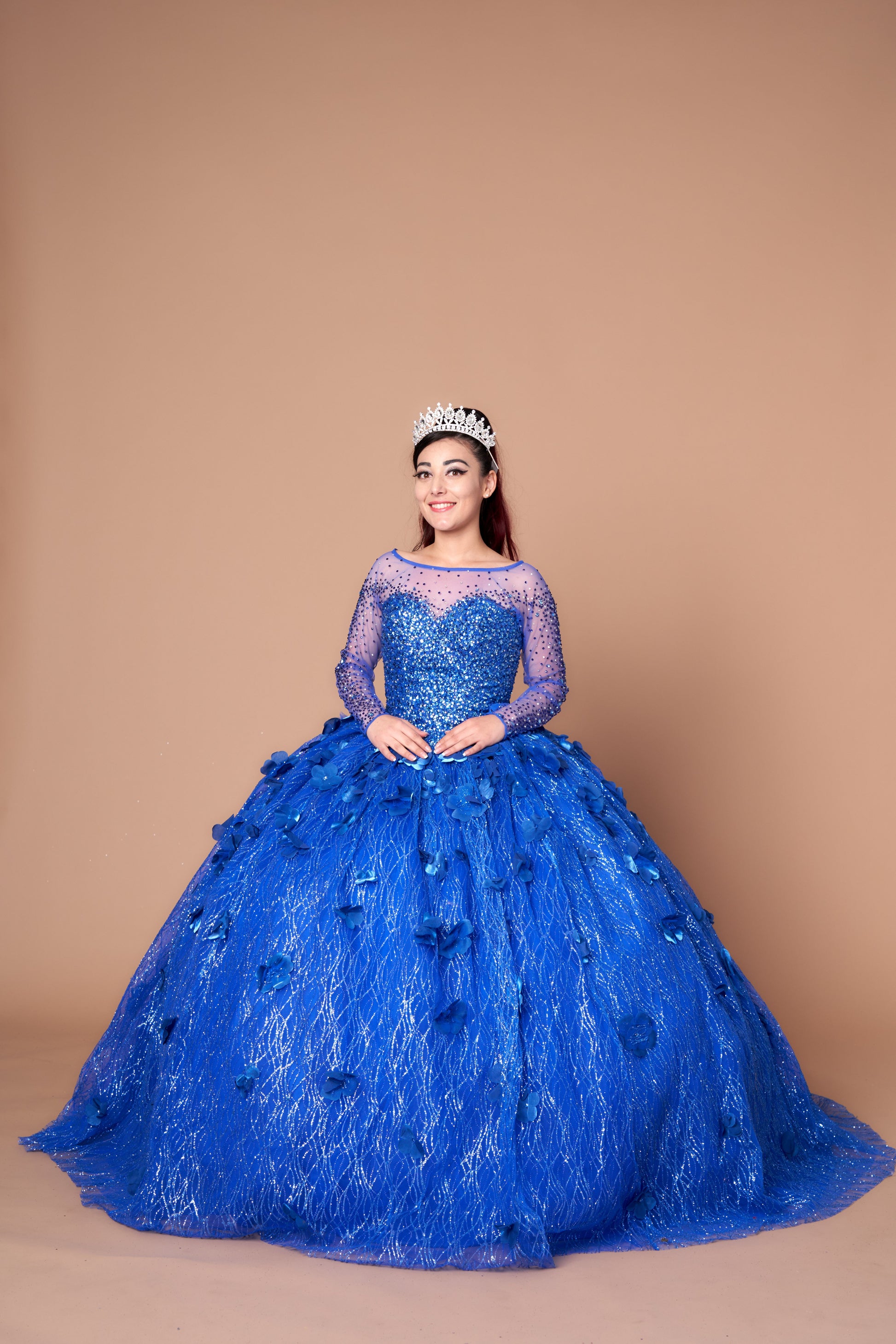 Voluminous full-length ball gown silhouette crafted from spectacular layers of high-density glitter mesh on Calla Collection WB-82256