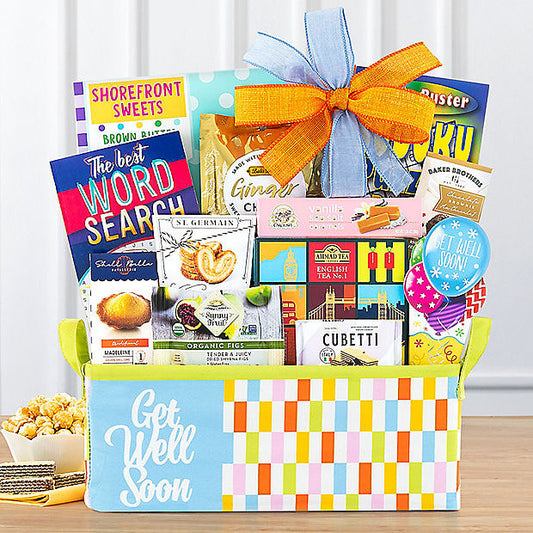 Get Well Soon gift basket by GreatArrivals/WineCountry featuring assorted snacks and comforting items in a decorative basket.