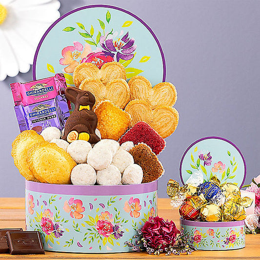 Easter Delights gift basket by GreatArrivals/WineCountry featuring assorted sweets and chocolates in a decorative gift box.