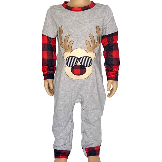 AnnLoren Baby Boys Unisex Holiday Christmas Reindeer Plaid Cotton Romper