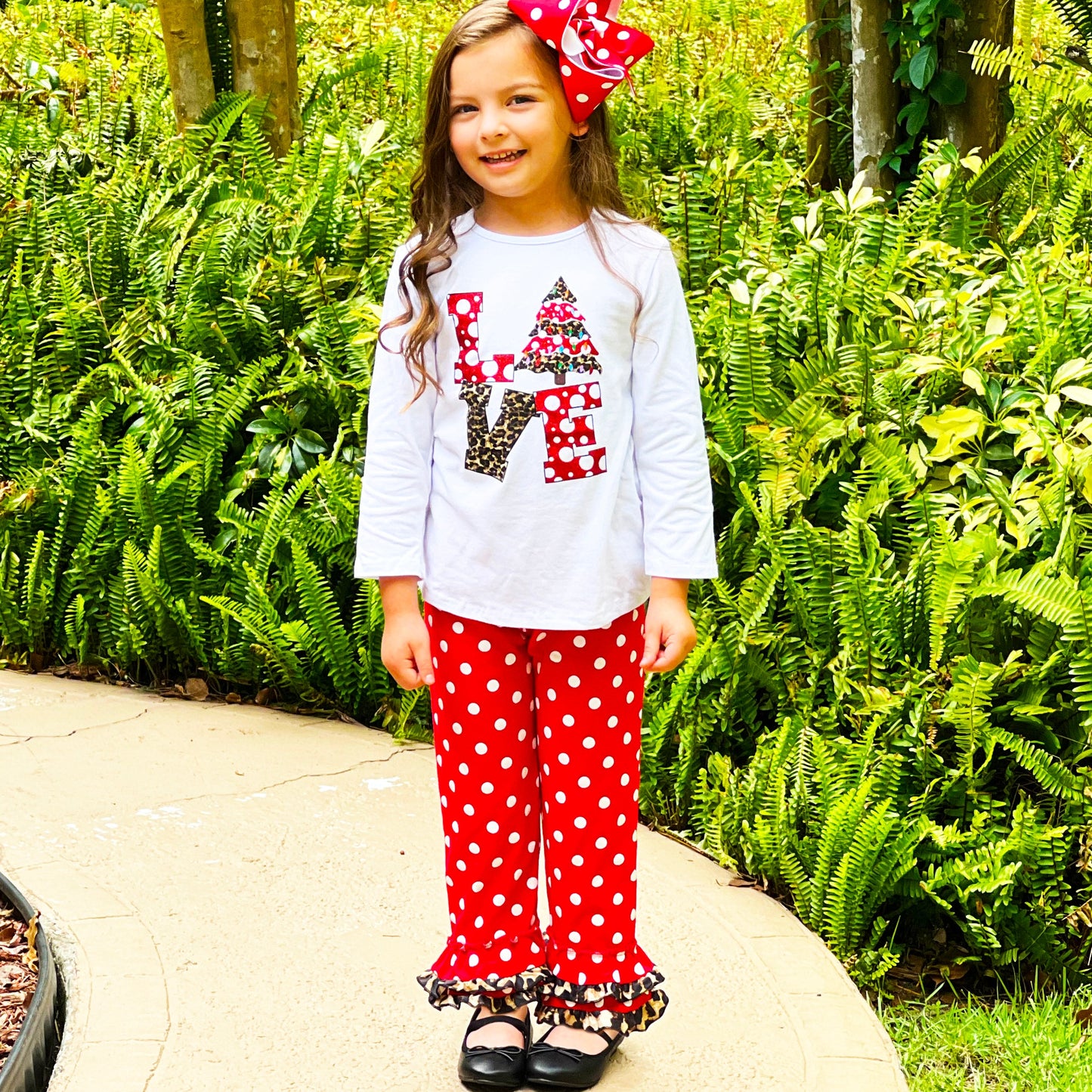 AL Limited Girls LOVE Christmas Top & Red Polka Dot Ruffle Pants Set