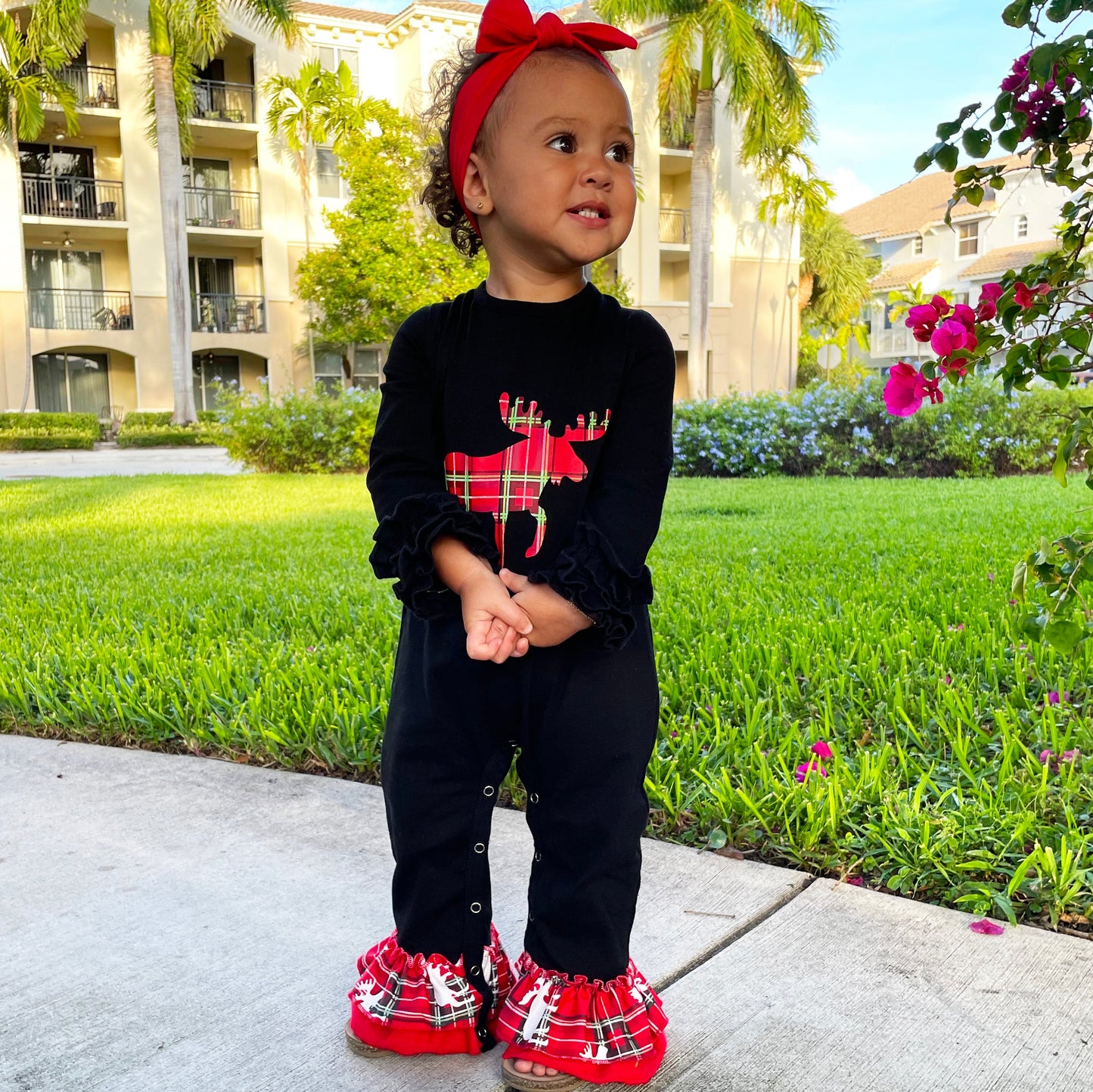 Baby Girls Christmas Plaid Reindeer Holiday Cotton Romper AL Limited