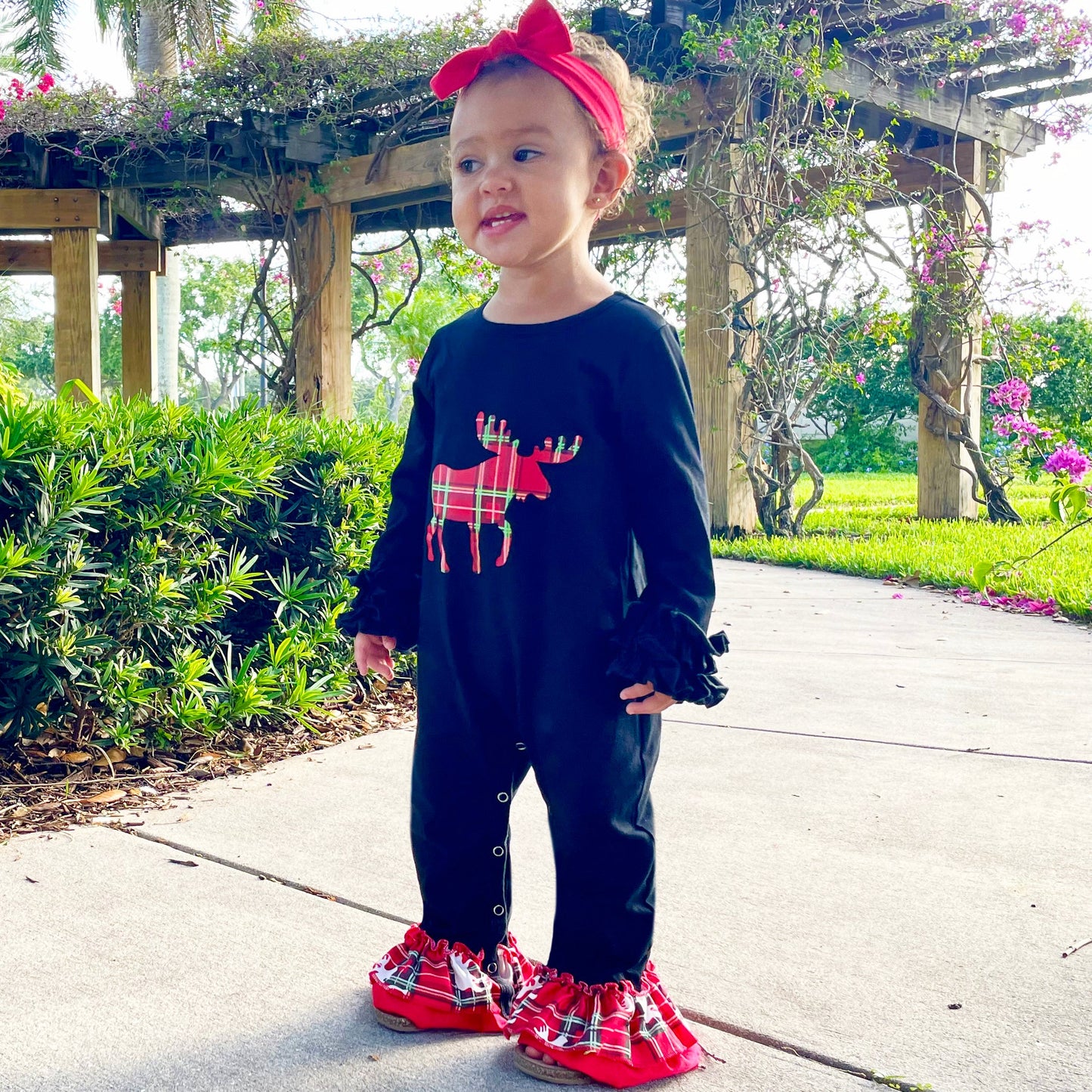 Baby Girls Christmas Plaid Reindeer Holiday Cotton Romper AL Limited