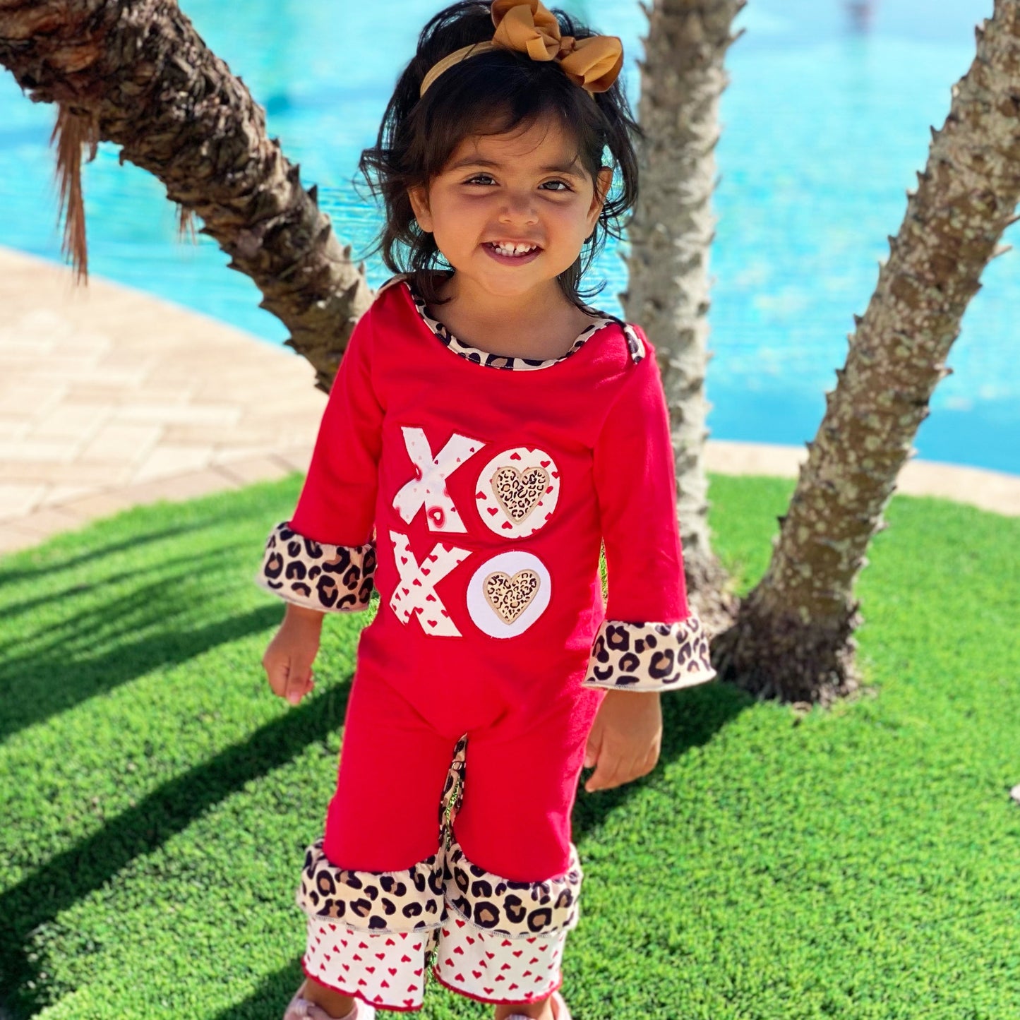 AnnLoren Baby Girls Red Long Sleeve Romper XOXO Valentine's Day Jumpsuit