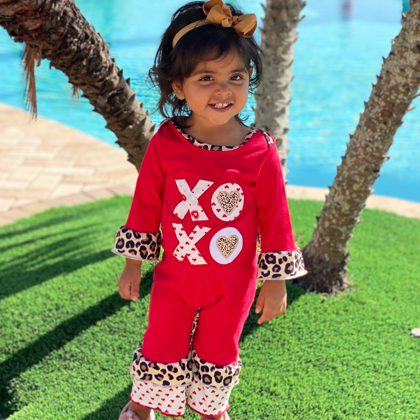 AnnLoren Baby Girls Red Long Sleeve Romper XOXO Valentine's Day Jumpsuit