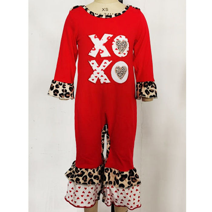 AnnLoren Baby Girls Red Long Sleeve Romper XOXO Valentine's Day Jumpsuit