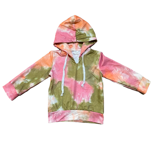 Girls Boutique Pink Green Tie Dye Hoodie Sweatshirt Top