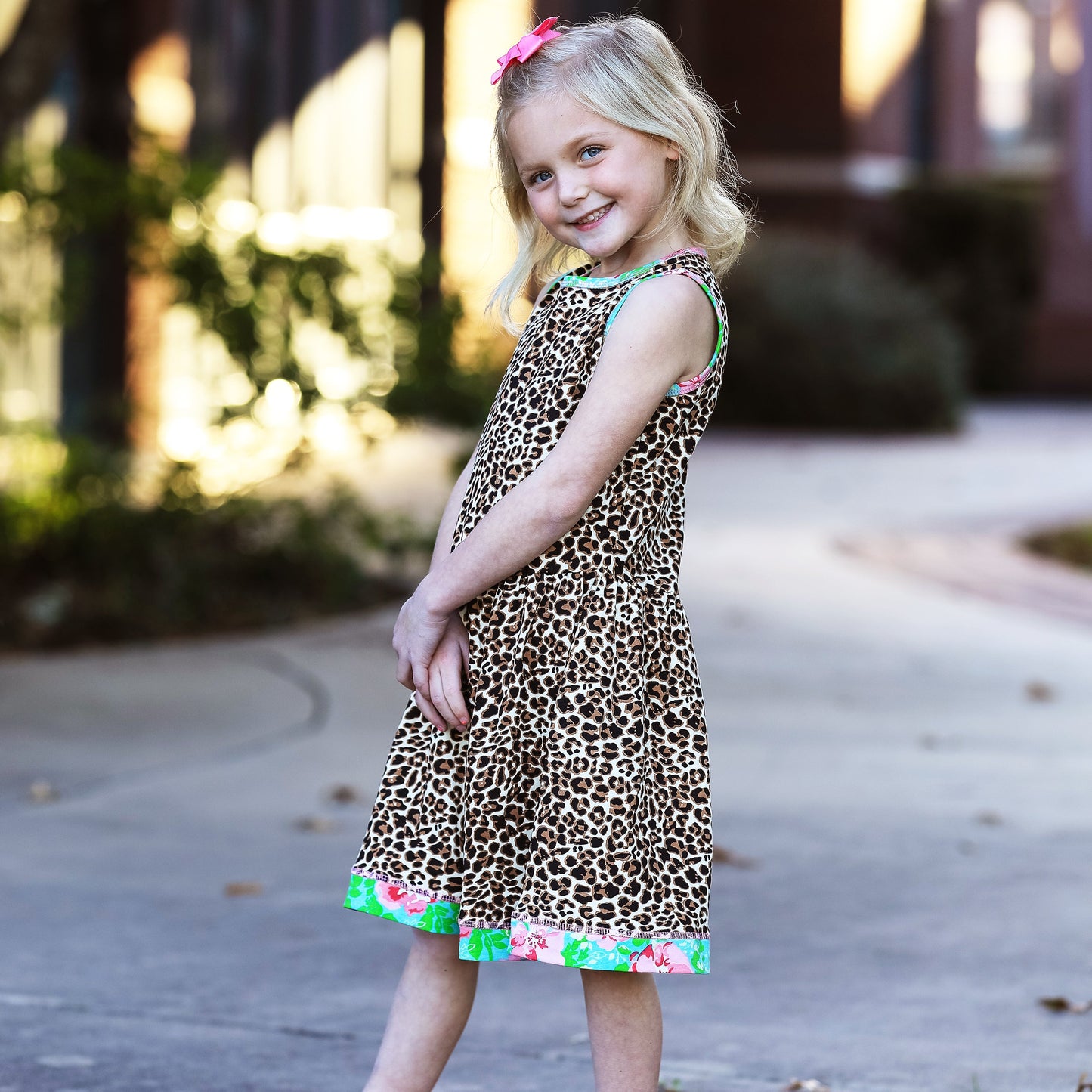 AnnLoren Little & Big Girls Spring Leopard Rose Floral Sleeveless Boutique Dress