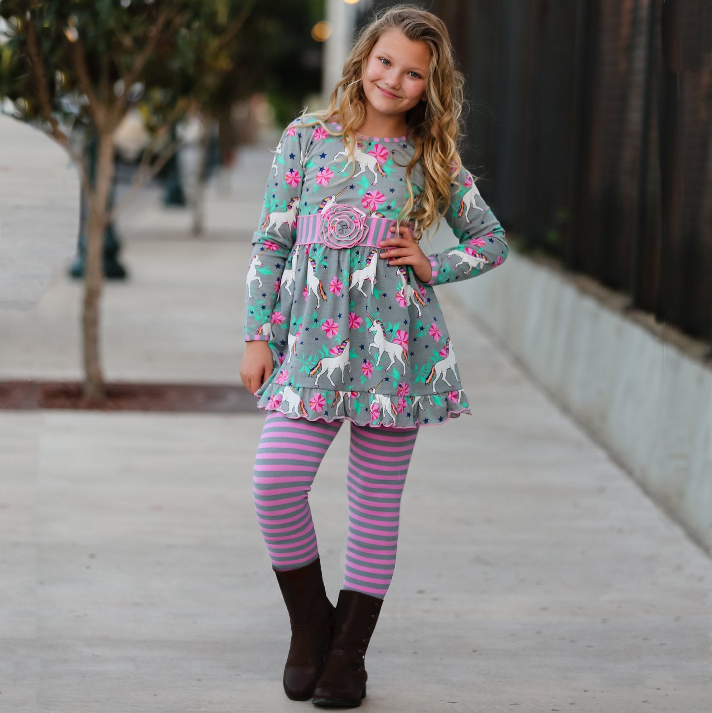 AnnLoren Girls Unicorns and Rainbows Dress & Leggings Back to School Clothing