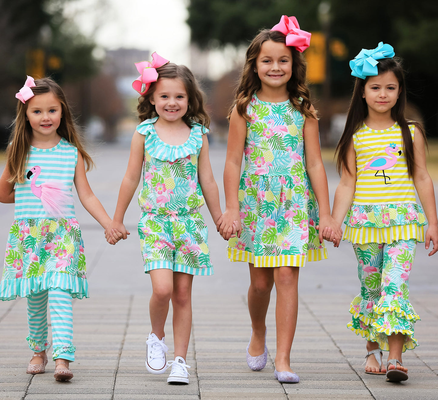 AnnLoren Big Little Toddler Girls' Pink Flamingo Palm Tree Dress & Capri Children's Cruise Wear Outfit