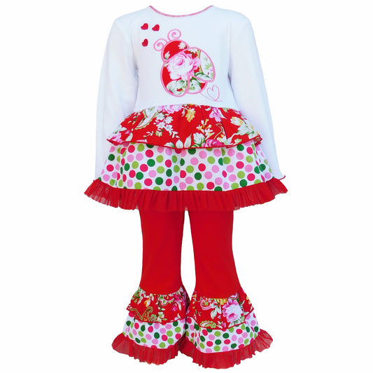 AnnLoren Girls Red Polka Dot & Floral Ladybug Holiday Rumba Set