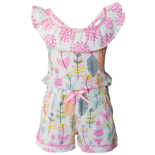 AnnLoren Big Little Girls Pink Feather & Polka Dots Shorts Jumpsuit Spring Summer One Piece Outfit