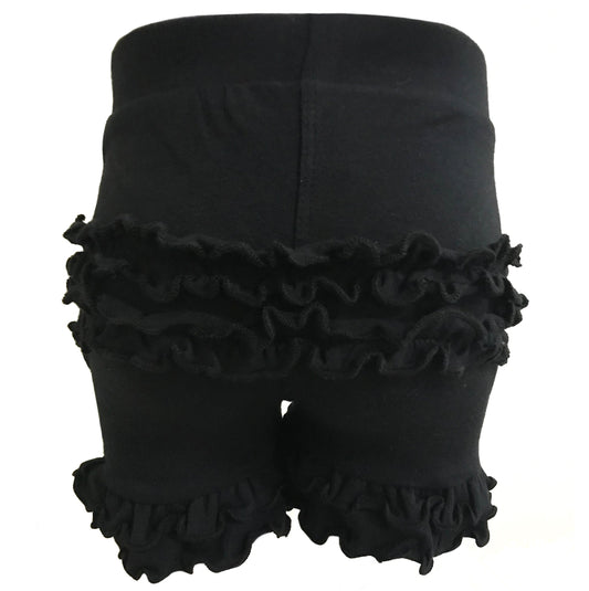 AnnLoren Girls Black Stretch Cotton Knit RuffleButts Shorts Baby/Toddler