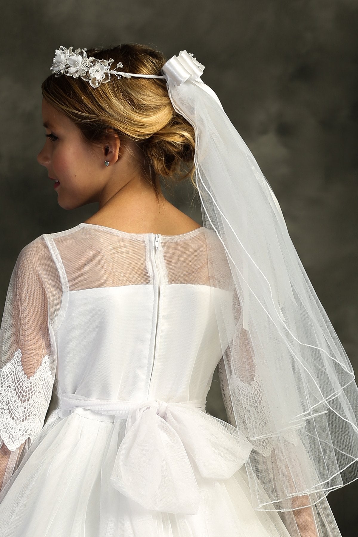 Accessories - White Flower Rhinestone Crown Veil