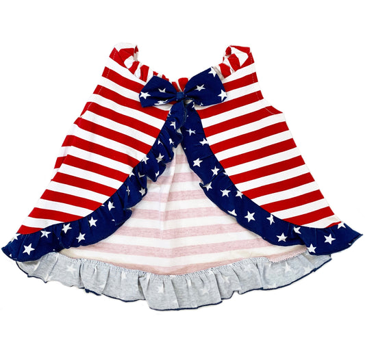 AnnLoren Baby Big Girls 4th of July Swing Stripes Stars Tank Top with Ruffle Trim and Bow