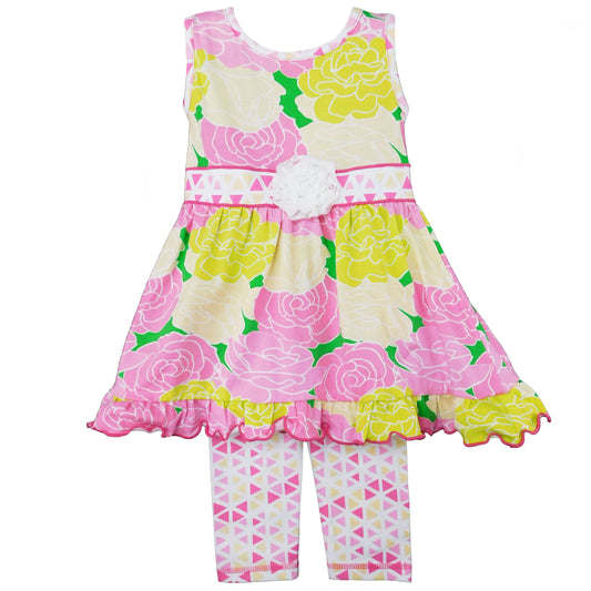 Girls Toddler Boutique Bouquet Spring Floral Dress & Capri Legging Party Outfit