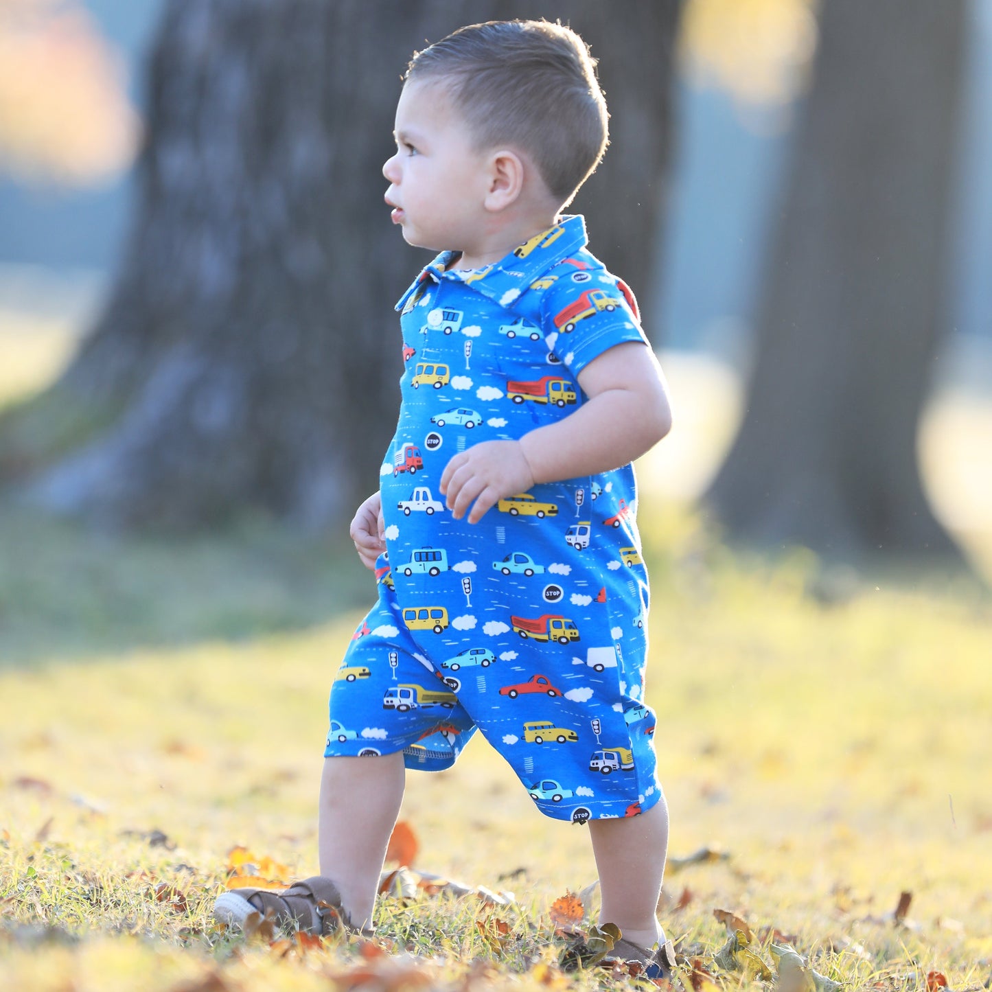 AnnLoren Automobile Cars Trucks Spring Collar Baby Boys Romper Toddler Jumpsuit