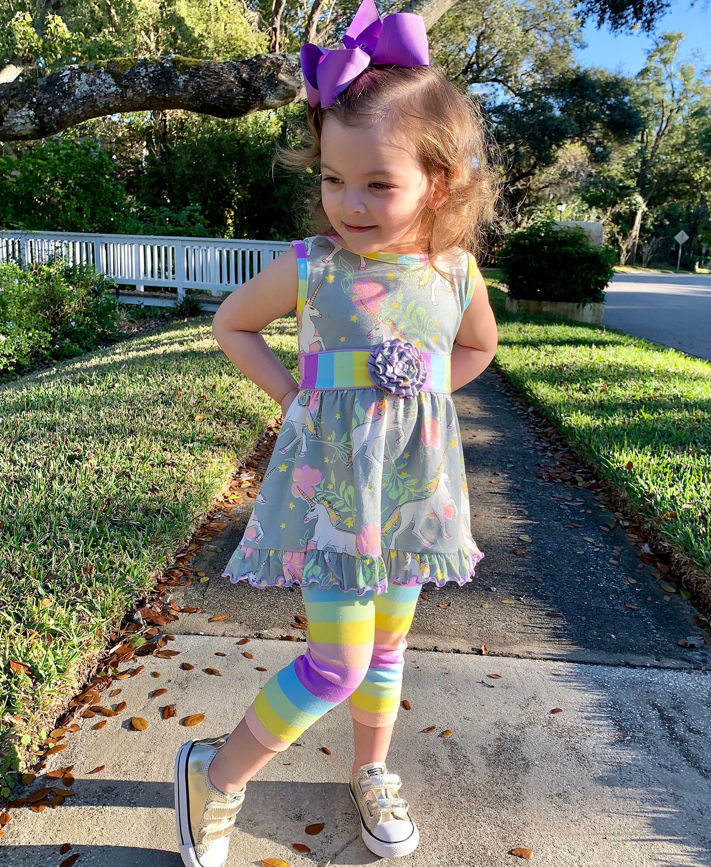 AnnLoren Big Girls Unicorns Rainbow Dress Leggings Boutique Clothing Set