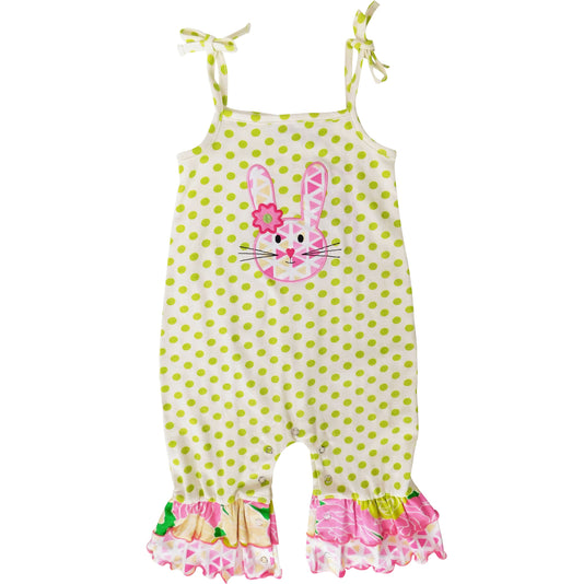 AnnLoren Easter Bunny Baby Girl's Romper Polka Dot Ruffles Holiday Outfit Jumpsuit Playsuit