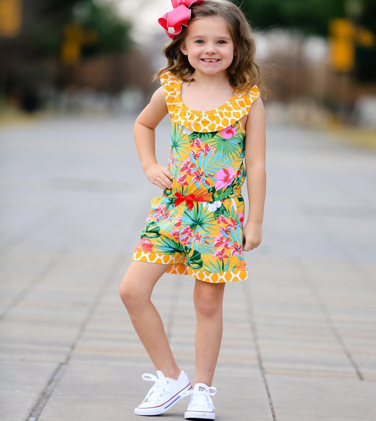 AnnLoren Big Little Girls Hawaiian Hibiscus Floral Tropical Kids Spring Shorts One Piece Jumpsuit