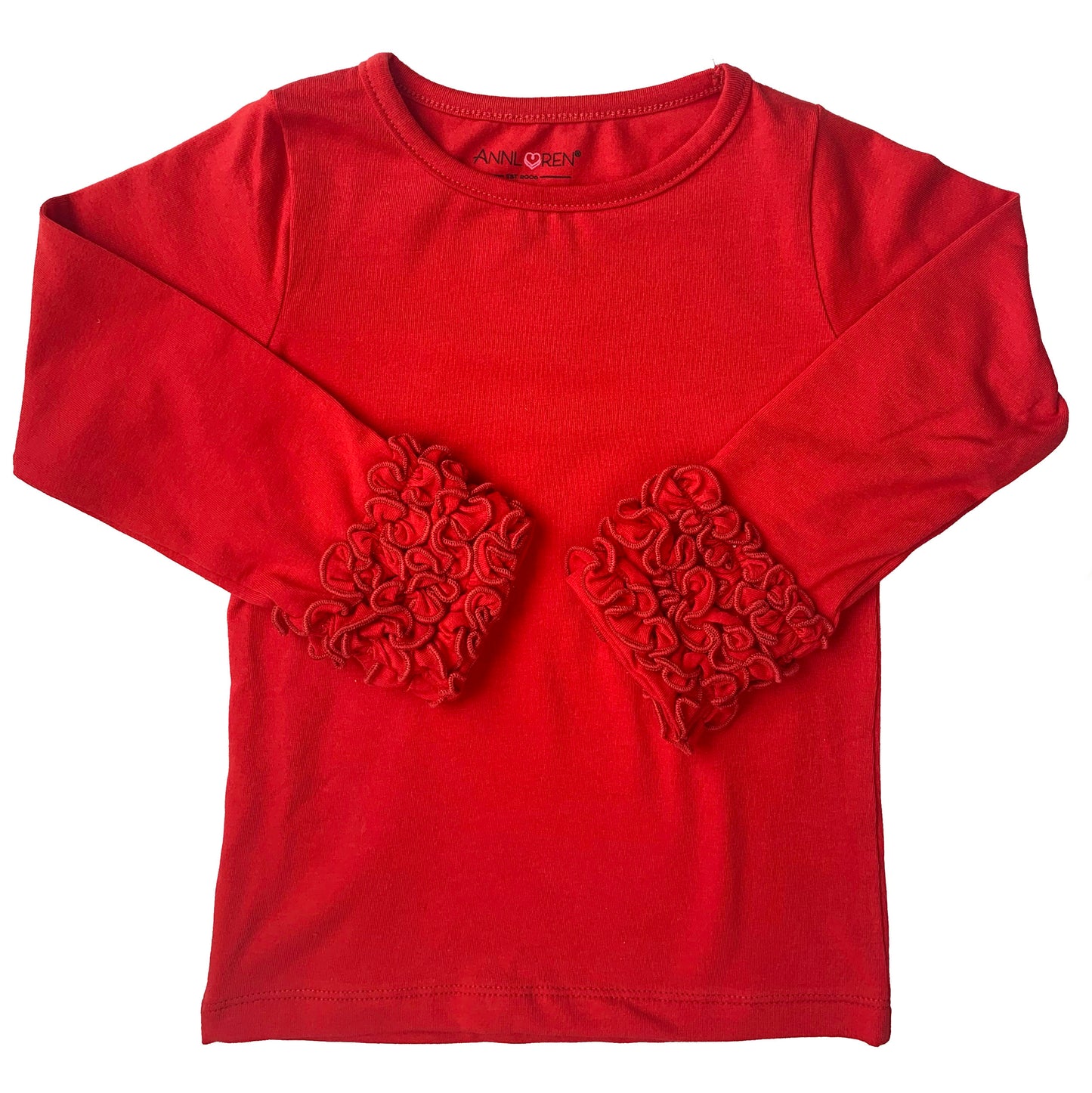 AnnLoren Baby Big Girls Boutique Long Sleeve Red Ruffle Layering T-shirt