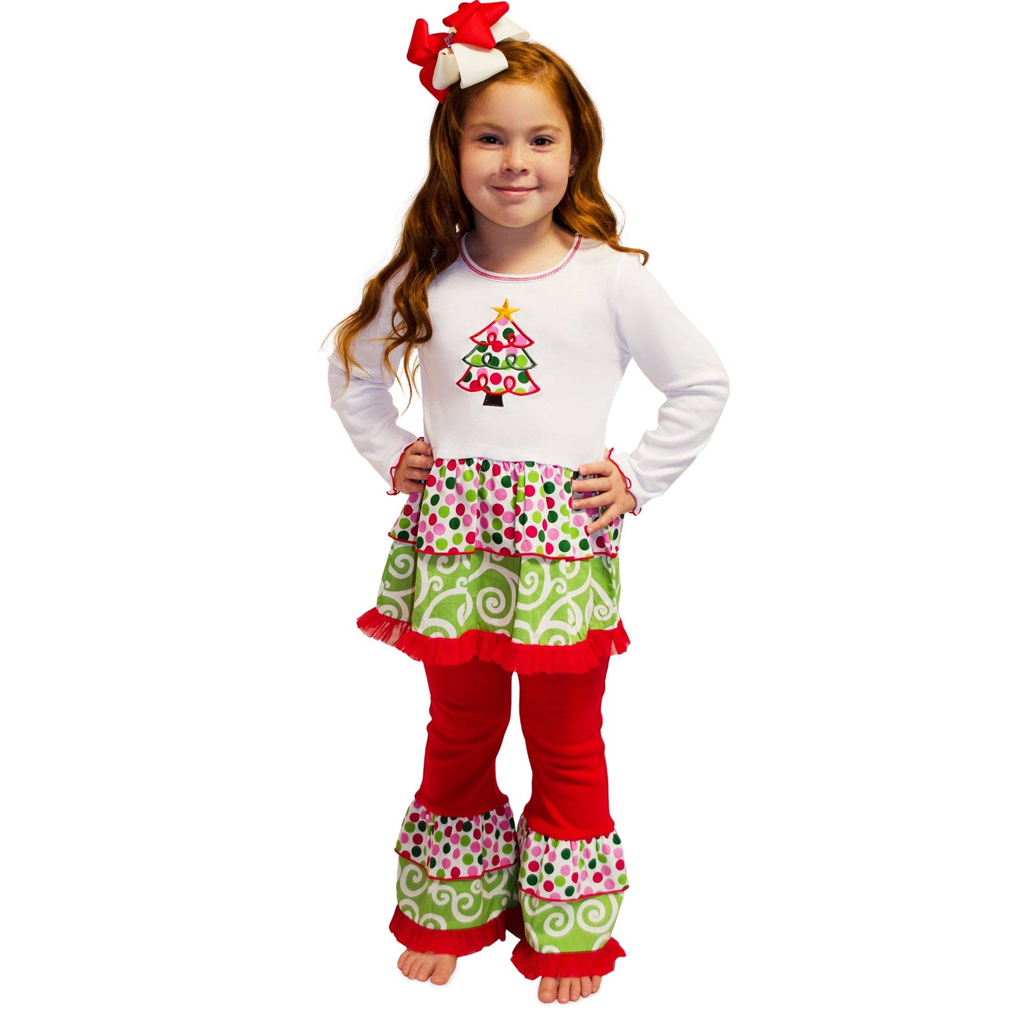 AnnLoren Girls Boutique Polka Dot & Swirl Christmas Tree Clothing Set