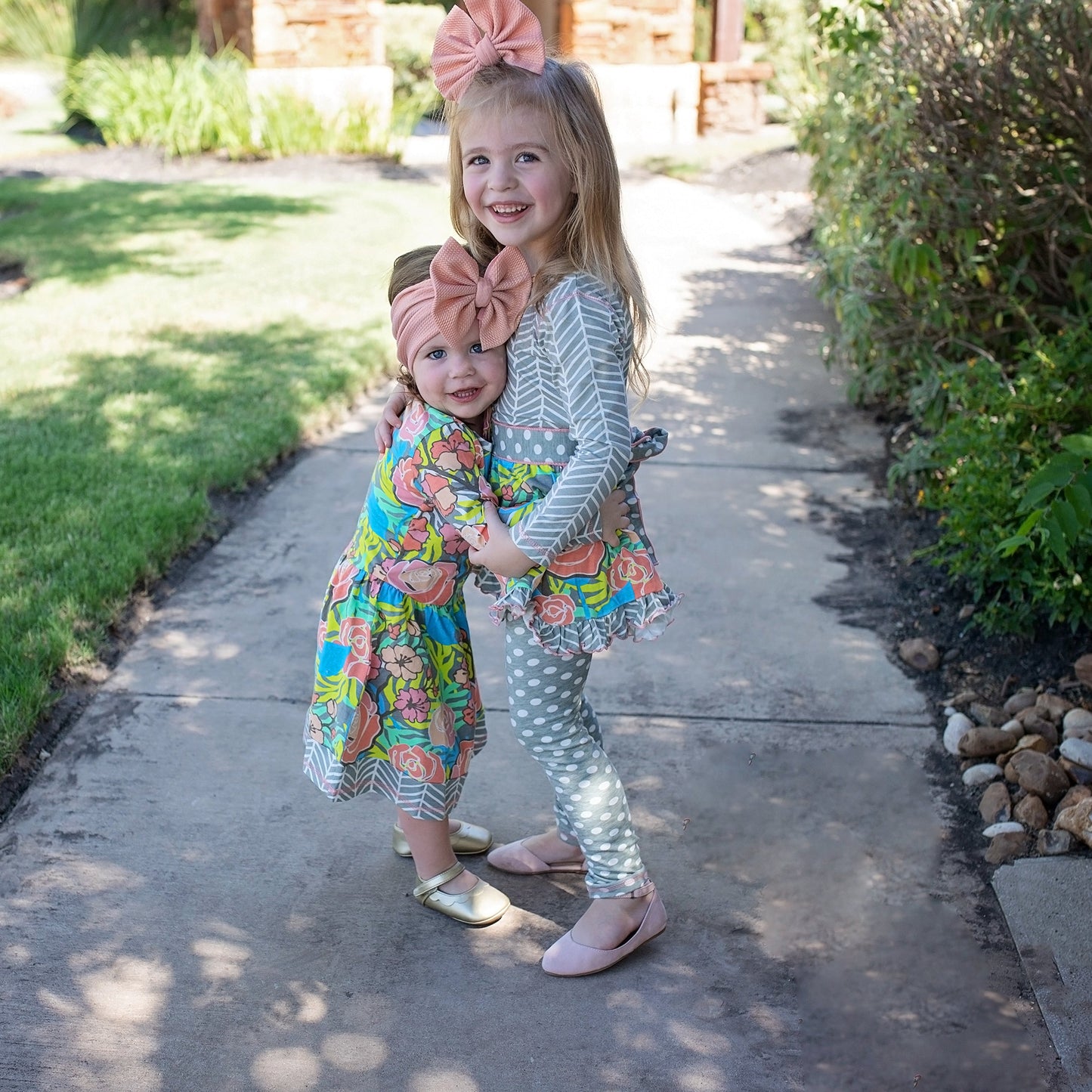 AnnLoren Girls Herringbone Floral Tuxedo Bow Tunic & Pants Clothing Outfit Set sz 2/3T-9/10