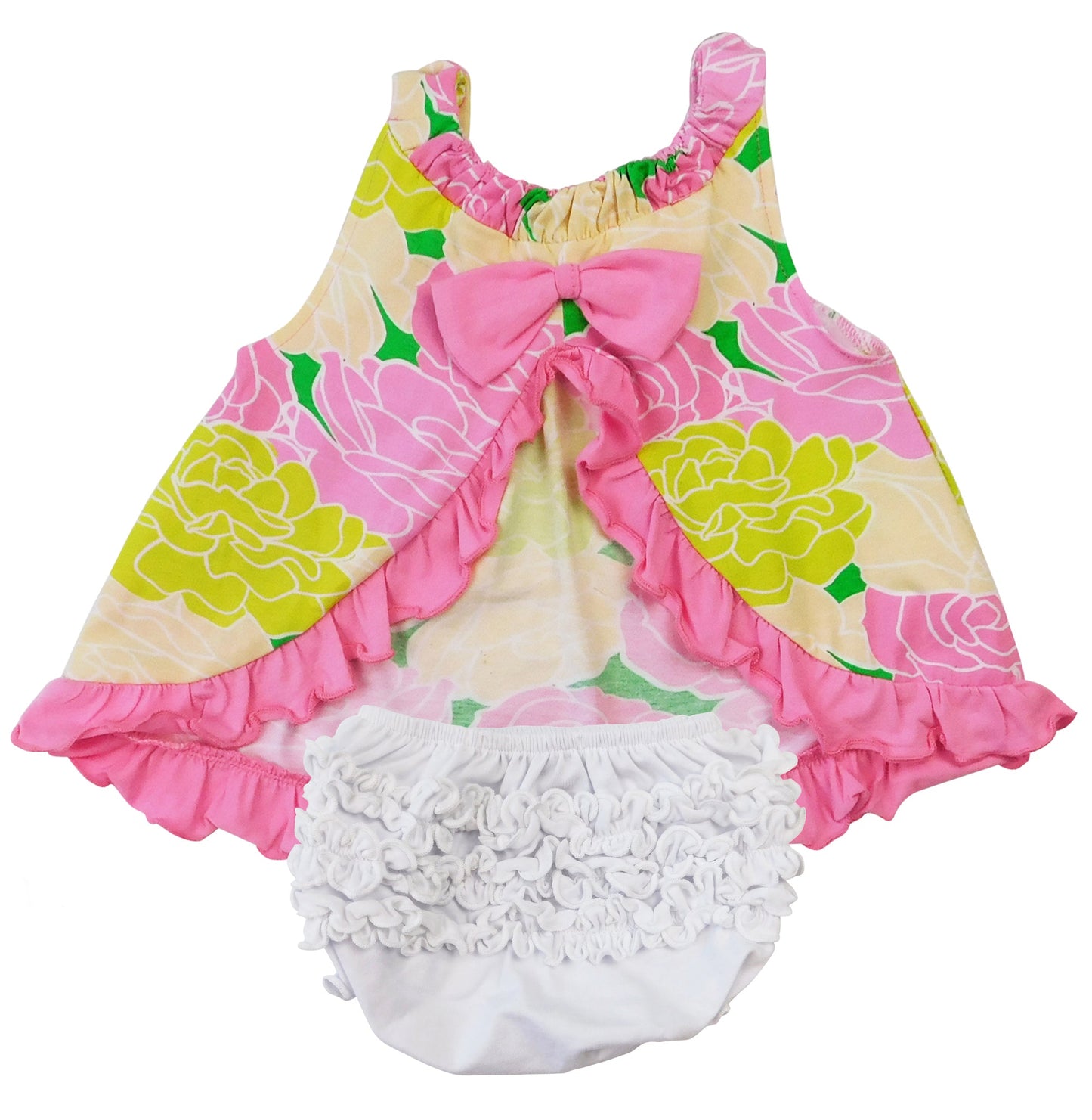 AnnLoren Baby/Toddler Girls Open Back Swing Tank Top with Bow Floral Design