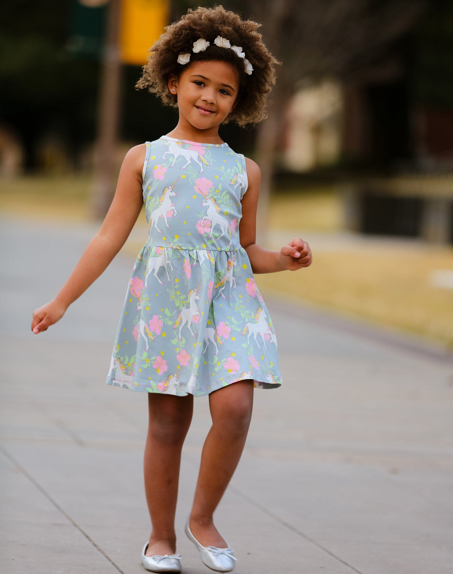 AnnLoren Big Girls Magical Unicorns Rainbows Sleeveless Dress Party Outfit sz 11/12