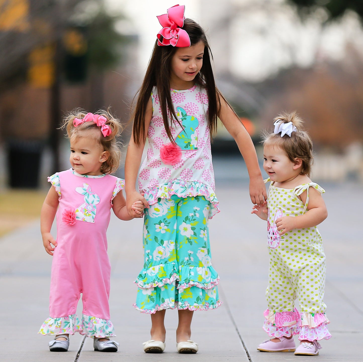 AnnLoren Easter Bunny Baby Girl's Romper Polka Dot Ruffles Holiday Outfit Jumpsuit Playsuit